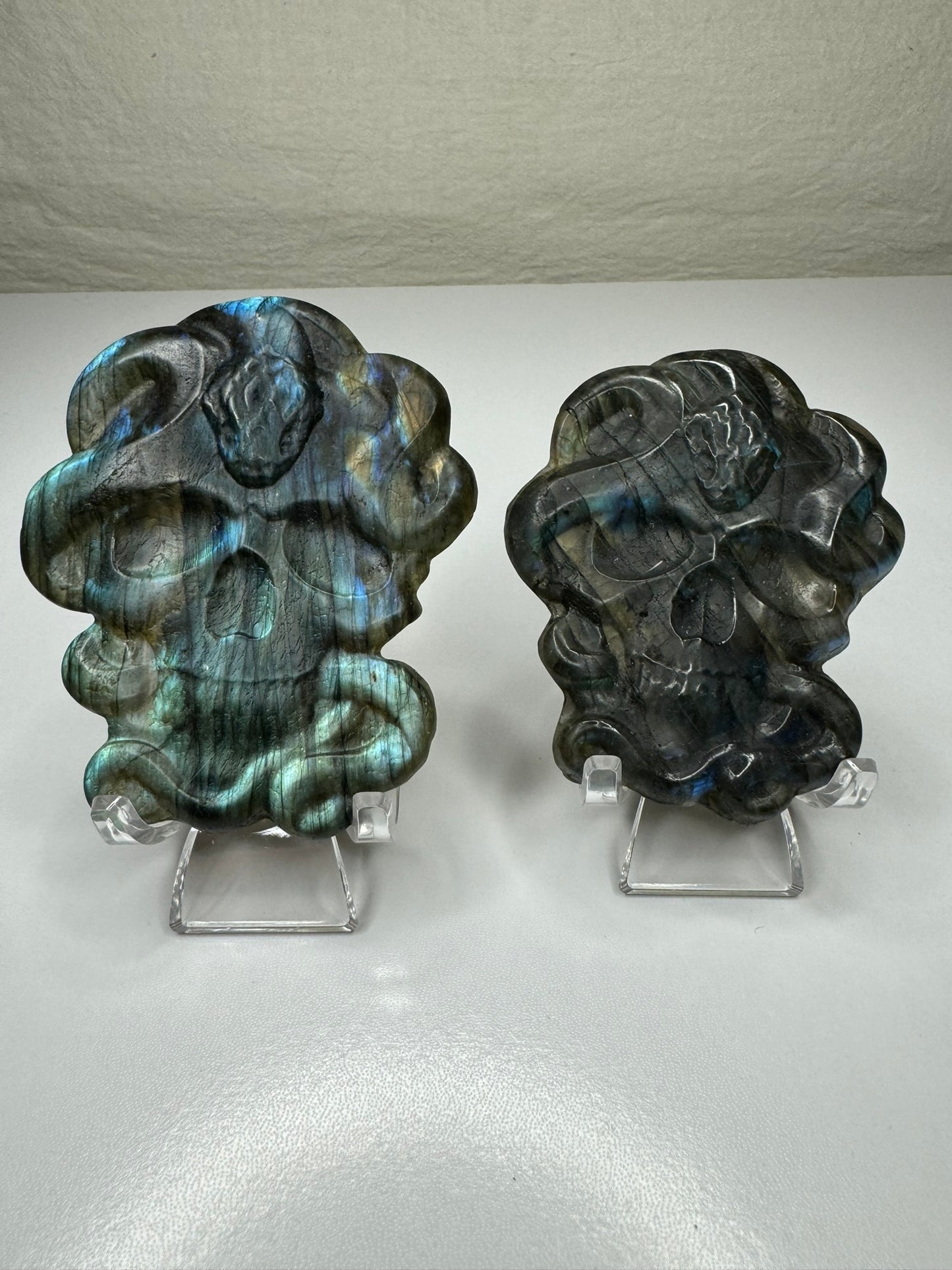 Labradorite Skull and Snake Carving