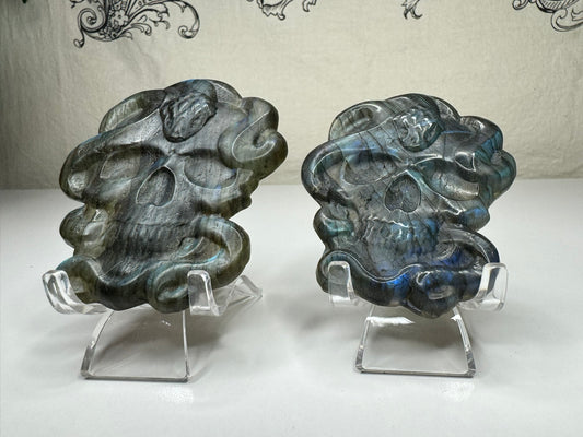 Labradorite Skull and Snake Carving