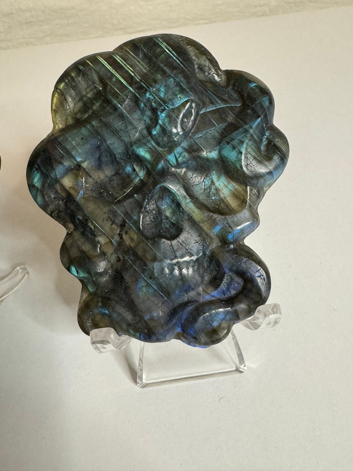 Labradorite Skull and Snake Carving