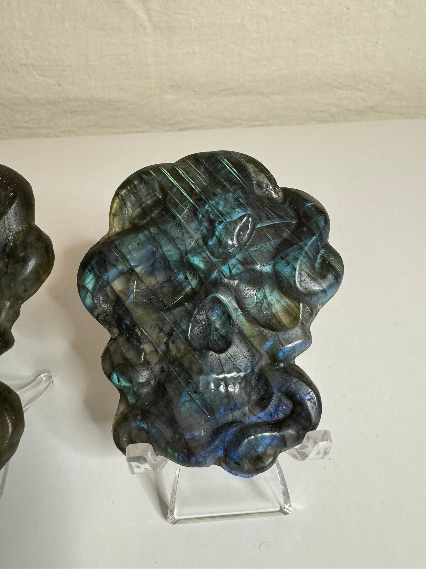 Labradorite Skull and Snake Carving