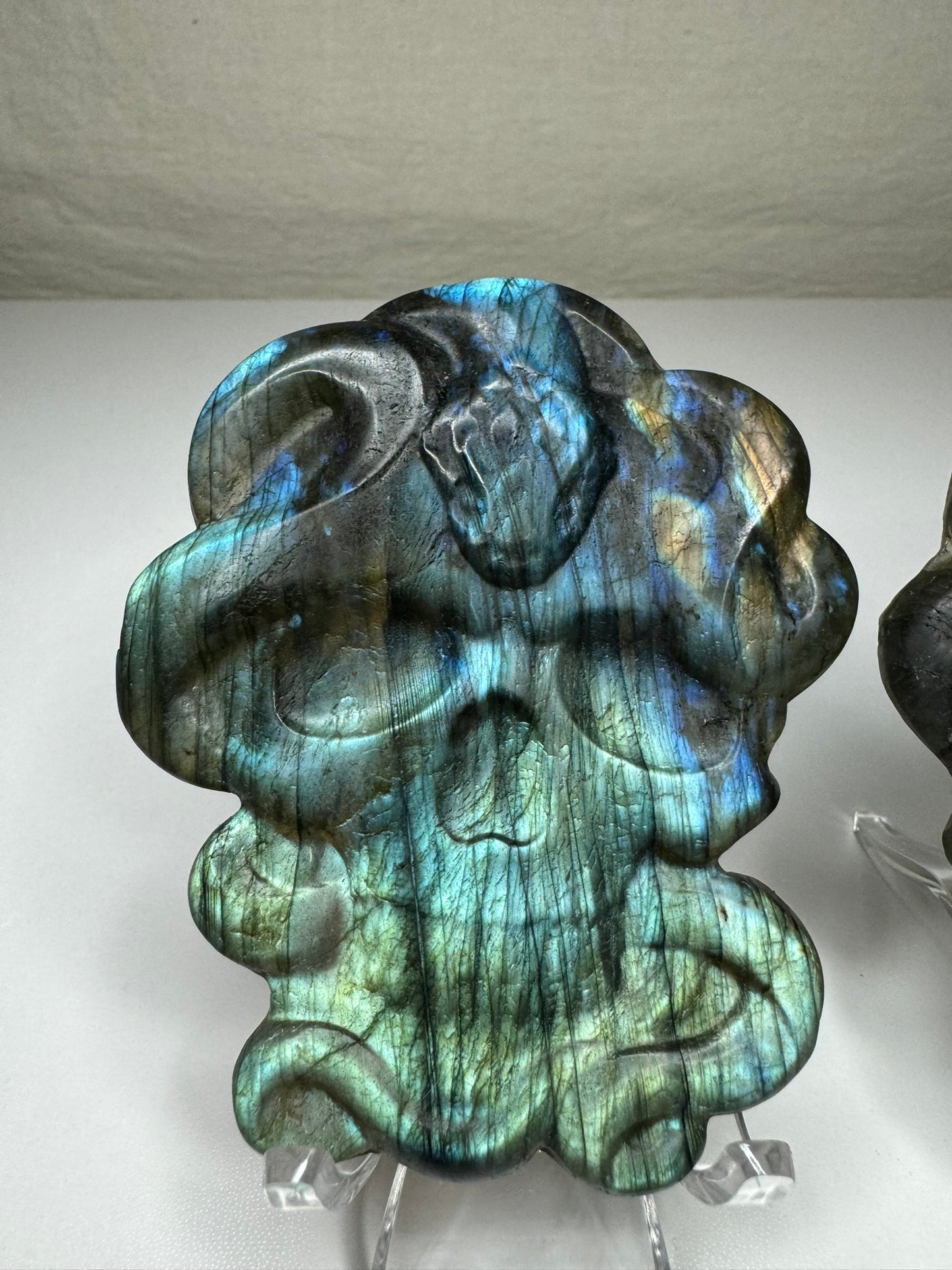 Labradorite Skull and Snake Carving