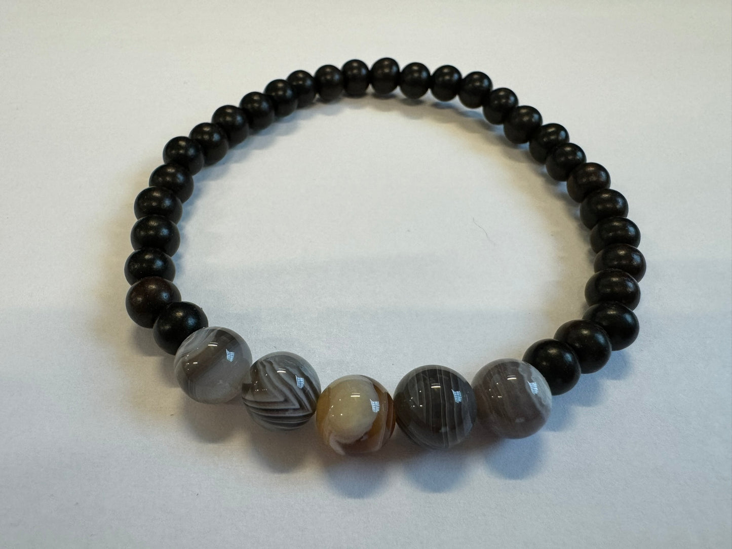 Botswana Agate and Ebony Rosewood Stretch Bracelet - XL