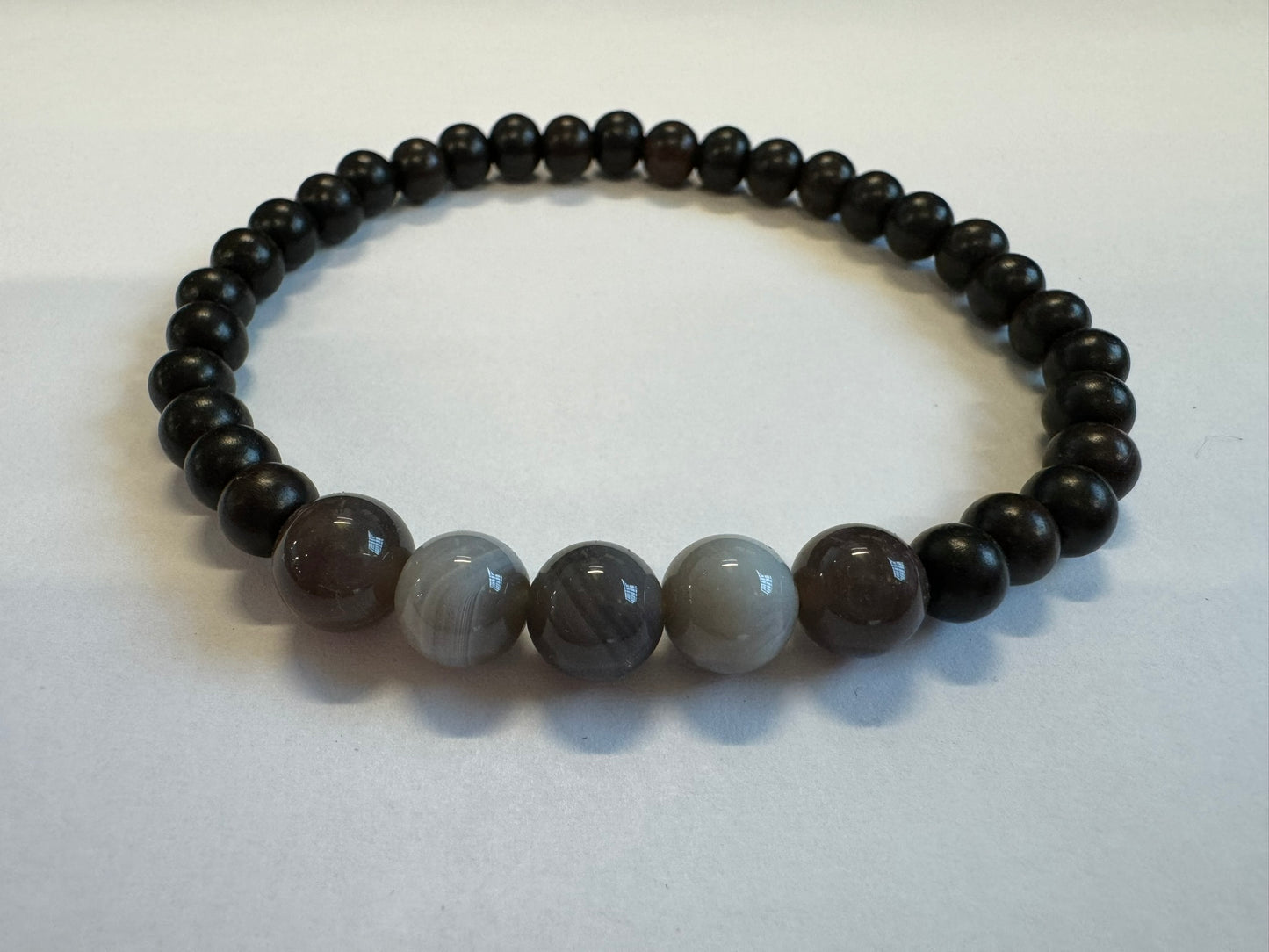 Botswana Agate and Ebony Rosewood Stretch Bracelet - XL