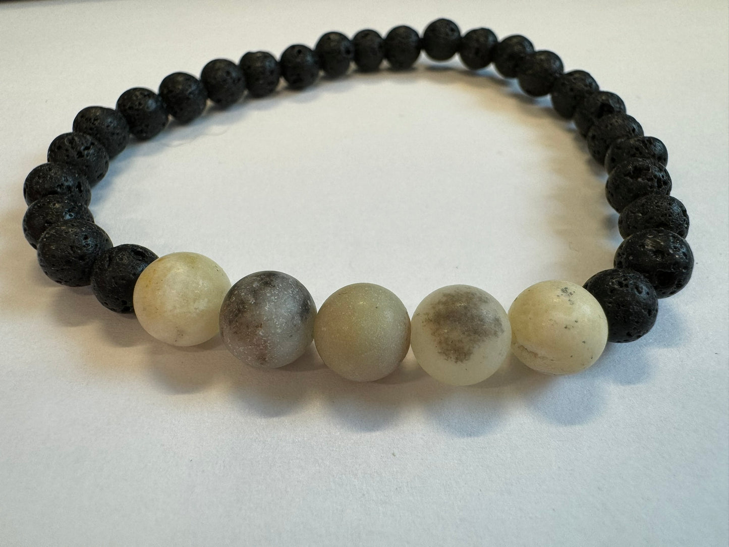 Frosted Multi-Amazonite and Black Lava Rock Stretch Bracelet - XL