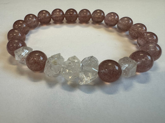 Strawberry Quartz and Pakistani Clear Quartz 8mm Stretch Bracelet