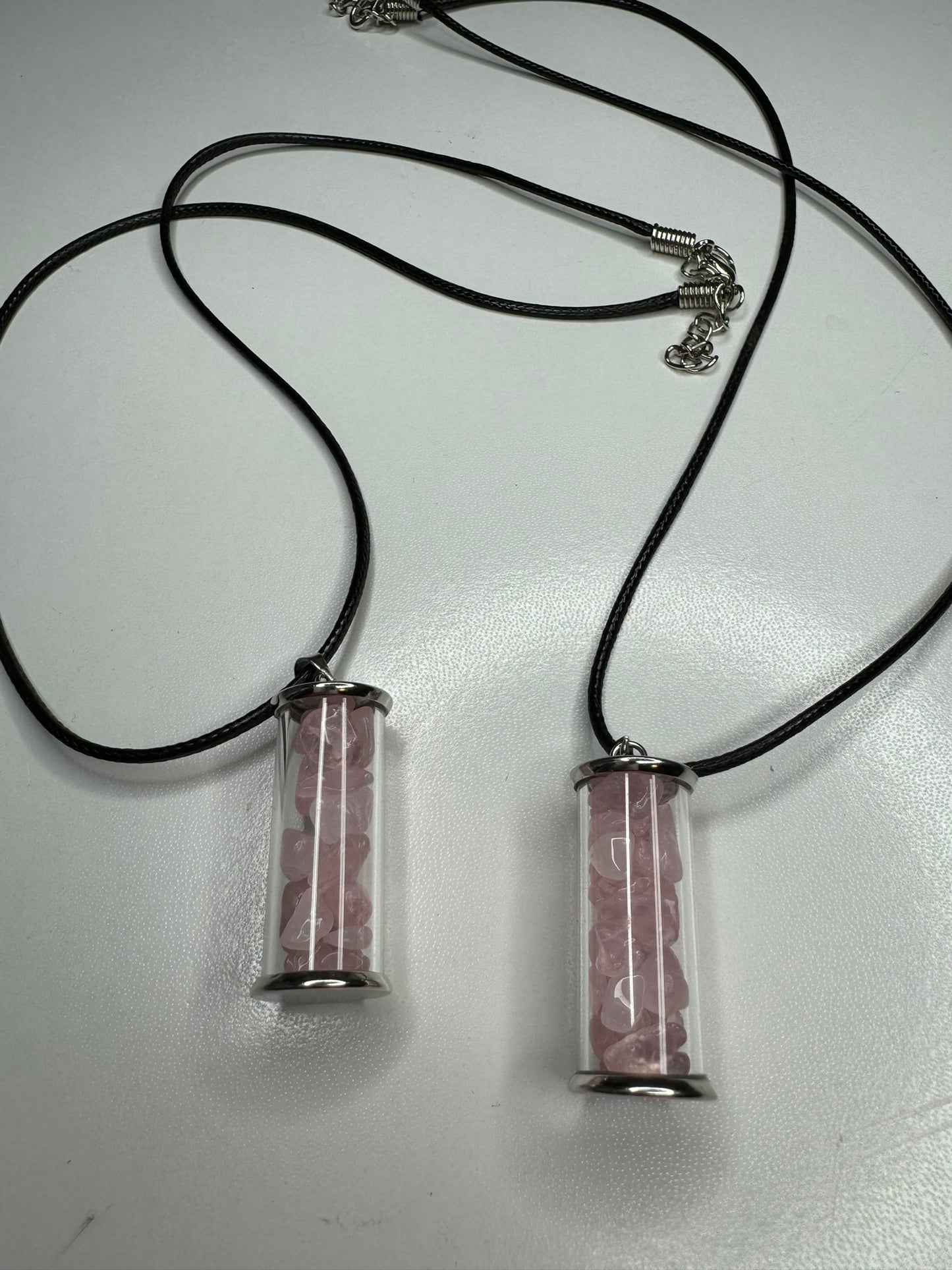 Rose Quartz Chip Bottle Necklace