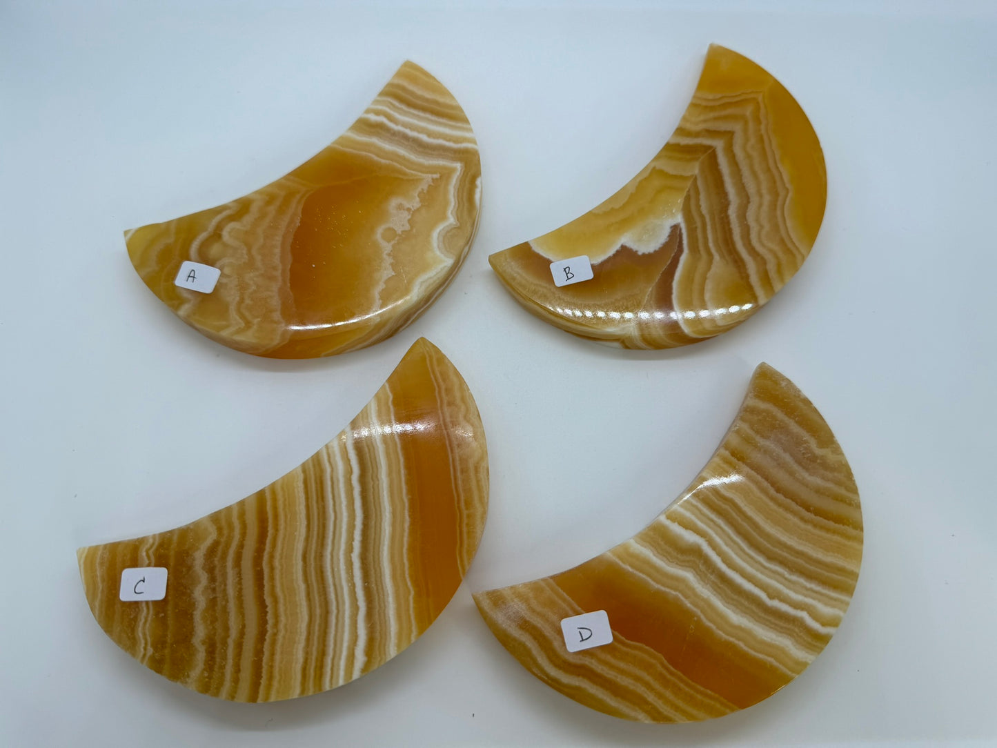 Orange & White Calcite Moons (with Stand)