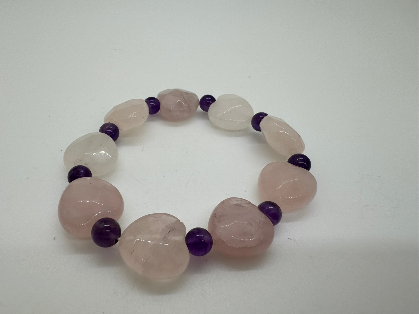 Rose Quartz Heart and Amethyst Stretch Bracelet