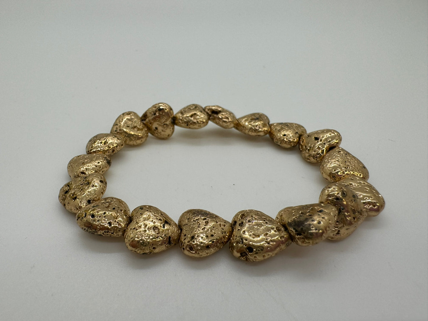 Gold Electroplated Lava Rock Heart Stretch Bracelet