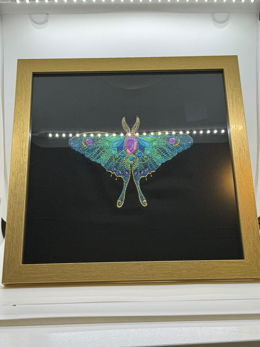 Embroidered Crystal Luna Moth w/ 12x12 Frame