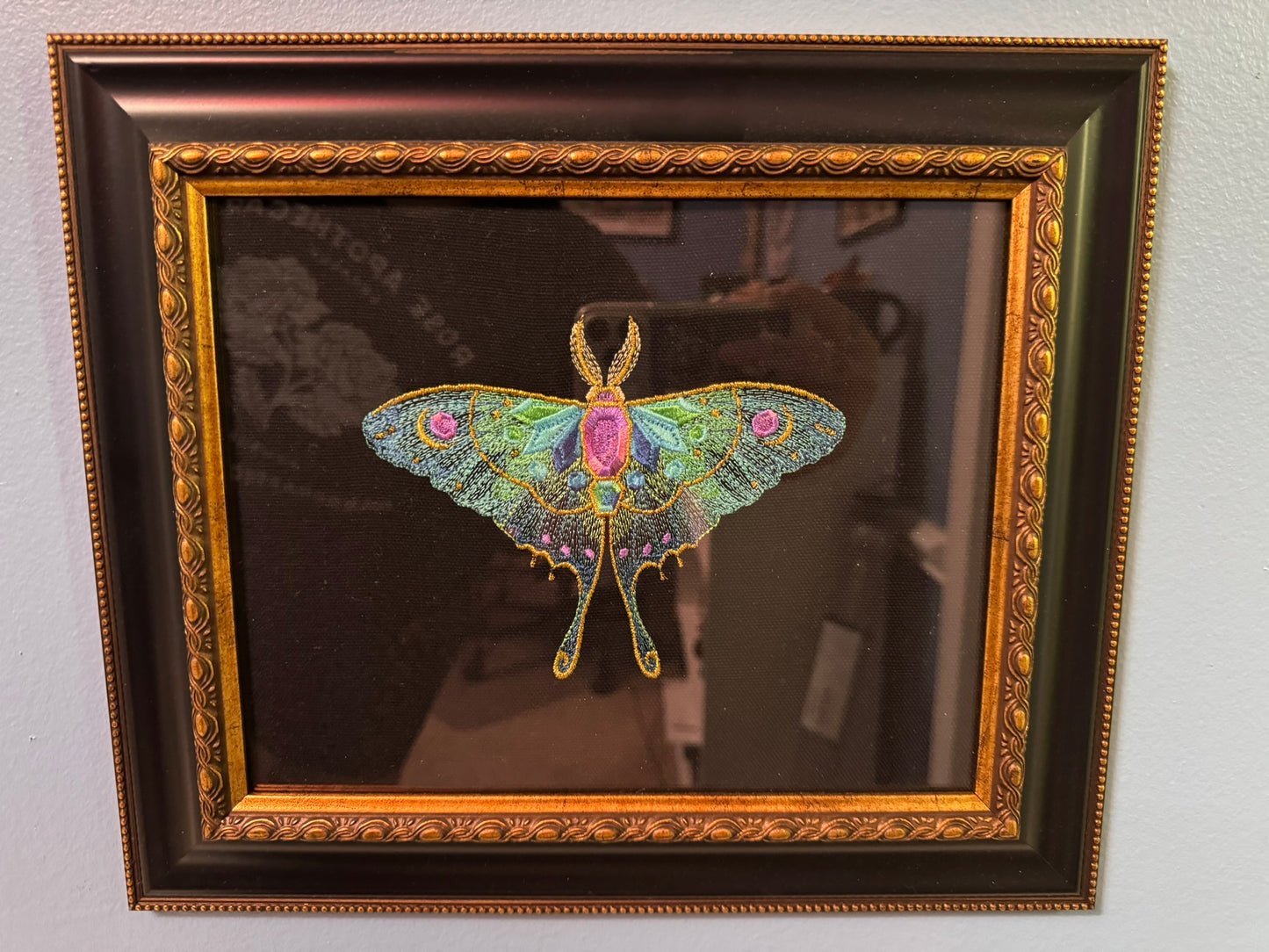 Embroidered Crystal Luna Moth w/ 12x12 Frame