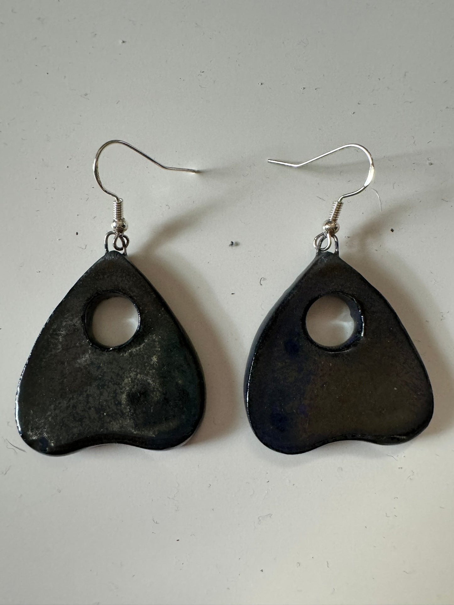 Ceramic Planchette Earrings - Dark Metallic Blue